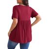 imagePOSESHE Womens Plus Size Tops 2024 Summer Short Sleeves Tunic Tops Casual VNeck Wrap Shirts Cute Dressy Work Blouses L4XLWine Red