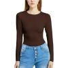 imagePOSESHE LongSleeve Bodysuits For Women Round Neck Plus Size Body Suits Autumn Essentials M5XLBrown