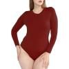 imagePOSESHE LongSleeve Bodysuits For Women Round Neck Plus Size Body Suits Autumn Essentials M5XLWine Red