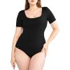 imagePOSESHE Womens Plus Size Short Sleeve Square Neck Tank Top Bodysuit S5xlBlacksquare
