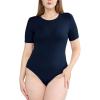 imagePOSESHE Womens Plus Size Short Sleeve Square Neck Tank Top Bodysuit S5xlBlueround