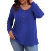 imagePOSESHE Womens Plus Size Tops 2024 Long Sleeves Pleated Tunic Fall Casual VNeck Shirts Cute Dressy Work Button Blouses L4XLRoyal Blue