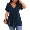 imagePOSESHE Womens Plus Size Tops 2024 Summer Short Sleeves Tunic Tops Casual VNeck Wrap Shirts Cute Dressy Work Blouses L4XLNavy Blue