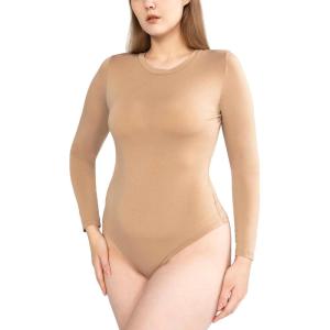 imagePOSESHE LongSleeve Bodysuits For Women Round Neck Plus Size Body Suits Autumn Essentials M5XLBeige