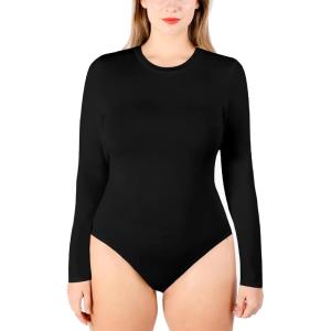 imagePOSESHE LongSleeve Bodysuits For Women Round Neck Plus Size Body Suits Autumn Essentials M5XLBlack