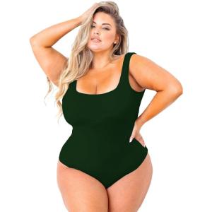 imagePOSESHE Plus Size Tank Bodysuit For Curvy WomenDark Green