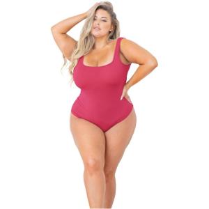 imagePOSESHE Plus Size Tank Bodysuit For Curvy WomenPink