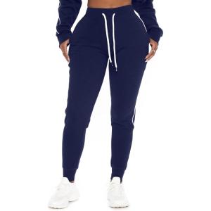 imagePOSESHE Women L5X Plus Size High Waisted Sweatpants Drawstring Jogger Pants Tapered Athletic Workout Yoga Lounge PantsC02 Navy