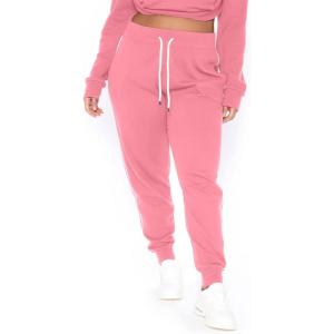 imagePOSESHE Women L5X Plus Size High Waisted Sweatpants Drawstring Jogger Pants Tapered Athletic Workout Yoga Lounge PantsC05 Pink