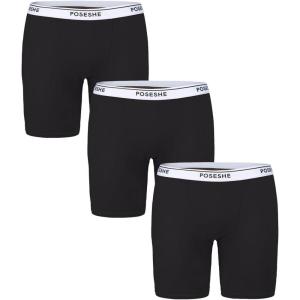 imagePOSESHE Womens Boxer Briefs 8quot Inseam MicroModal AntiChafing Boyshorts Underwear S5xlBlack  8 Inseam  3 Pack