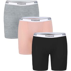 imagePOSESHE Womens Boxer Briefs 8quot Inseam MicroModal AntiChafing Boyshorts Underwear S5xlDary  8 Inseam  3 Pack