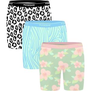imagePOSESHE Womens Boxer Briefs 8quot Inseam MicroModal AntiChafing Boyshorts Underwear S5xlMix Prints  8 Inseam  3 Pack