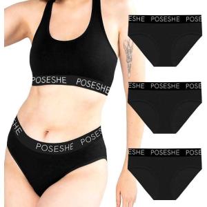 imagePOSESHE Womens MicroModal Brief Underwear Bikini Panties For Women Pack Available in Plus SizeAll Black 3 Pack