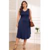 imagePOSESHE Womens Plus Size Dresses Sleeveless VNeck 2024 Summer Sundress Casual Wedding Guest Cocktail Dress with PocketsNavy Blue