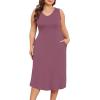 imagePOSESHE Womens Plus Size Dresses Sleeveless VNeck 2024 Summer Sundress Casual Wedding Guest Cocktail Dress with PocketsPurple Red