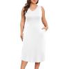 imagePOSESHE Womens Plus Size Dresses Sleeveless VNeck 2024 Summer Sundress Casual Wedding Guest Cocktail Dress with PocketsWhite