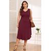 imagePOSESHE Womens Plus Size Dresses Sleeveless VNeck 2024 Summer Sundress Casual Wedding Guest Cocktail Dress with PocketsWine Red