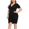 imagePOSESHE Womens Plus Size Short Sleeve Deep V Neck Bodycon Wrap Dress with Front SlitBlack