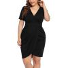 imagePOSESHE Womens Plus Size Short Sleeve Deep V Neck Bodycon Wrap Dress with Front SlitBlack
