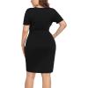 imagePOSESHE Womens Plus Size Short Sleeve Deep V Neck Bodycon Wrap Dress with Front SlitBlack