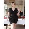 imagePOSESHE Womens Plus Size Short Sleeve Deep V Neck Bodycon Wrap Dress with Front SlitBlack