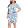 imagePOSESHE Womens Plus Size Short Sleeve Deep V Neck Bodycon Wrap Dress with Front SlitFlower Light Blue