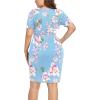 imagePOSESHE Womens Plus Size Short Sleeve Deep V Neck Bodycon Wrap Dress with Front SlitFlower Light Blue