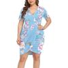 imagePOSESHE Womens Plus Size Short Sleeve Deep V Neck Bodycon Wrap Dress with Front SlitFlower Light Blue
