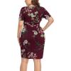 imagePOSESHE Womens Plus Size Short Sleeve Deep V Neck Bodycon Wrap Dress with Front SlitFlower Wine Red