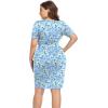 imagePOSESHE Womens Plus Size Short Sleeve Deep V Neck Bodycon Wrap Dress with Front SlitJasmine Light Blue