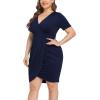 imagePOSESHE Womens Plus Size Short Sleeve Deep V Neck Bodycon Wrap Dress with Front SlitNavy Blue