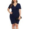 imagePOSESHE Womens Plus Size Short Sleeve Deep V Neck Bodycon Wrap Dress with Front SlitNavy Blue