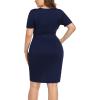 imagePOSESHE Womens Plus Size Short Sleeve Deep V Neck Bodycon Wrap Dress with Front SlitNavy Blue