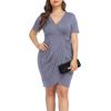 imagePOSESHE Womens Plus Size Short Sleeve Deep V Neck Bodycon Wrap Dress with Front SlitPurple Grey