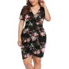 imagePOSESHE Womens Plus Size Short Sleeve Deep V Neck Bodycon Wrap Dress with Front SlitRose Black