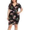 imagePOSESHE Womens Plus Size Short Sleeve Deep V Neck Bodycon Wrap Dress with Front SlitRose Black