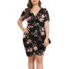 imagePOSESHE Womens Plus Size Short Sleeve Deep V Neck Bodycon Wrap Dress with Front SlitRose Black