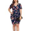 imagePOSESHE Womens Plus Size Short Sleeve Deep V Neck Bodycon Wrap Dress with Front SlitRose Navy Blue