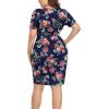 imagePOSESHE Womens Plus Size Short Sleeve Deep V Neck Bodycon Wrap Dress with Front SlitRose Navy Blue