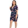 imagePOSESHE Womens Plus Size Short Sleeve Deep V Neck Bodycon Wrap Dress with Front SlitRose Navy Blue