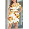 imagePOSESHE Womens Plus Size Short Sleeve Deep V Neck Bodycon Wrap Dress with Front SlitSunflower White