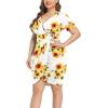 imagePOSESHE Womens Plus Size Short Sleeve Deep V Neck Bodycon Wrap Dress with Front SlitSunflower White