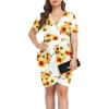 imagePOSESHE Womens Plus Size Short Sleeve Deep V Neck Bodycon Wrap Dress with Front SlitSunflower White