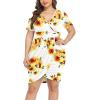 imagePOSESHE Womens Plus Size Short Sleeve Deep V Neck Bodycon Wrap Dress with Front SlitSunflower White