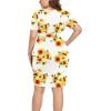 imagePOSESHE Womens Plus Size Short Sleeve Deep V Neck Bodycon Wrap Dress with Front SlitSunflower White