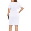 imagePOSESHE Womens Plus Size Short Sleeve Deep V Neck Bodycon Wrap Dress with Front SlitWhite