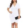 imagePOSESHE Womens Plus Size Short Sleeve Deep V Neck Bodycon Wrap Dress with Front SlitWhite
