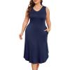 imagePOSESHE Womens Plus Size Dresses Sleeveless VNeck 2024 Summer Sundress Casual Wedding Guest Cocktail Dress with PocketsNavy Blue
