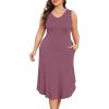 imagePOSESHE Womens Plus Size Dresses Sleeveless VNeck 2024 Summer Sundress Casual Wedding Guest Cocktail Dress with PocketsPurple Red