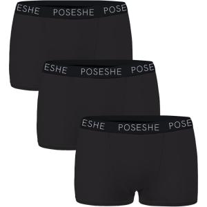 imagePOSESHE Womens Boxer Briefs 3quot Inseam Ultrasoft MicroModal AntiChafing NoRoll Boyshorts Underwear S5XLAll Black  3 Inseam  3 Pack
